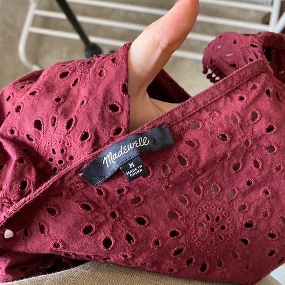Madewell Maroon Pom Eyelet Blouse - Picture 6 of 8